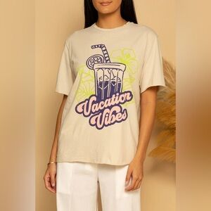 NWT Shore Vacation Vibes Graphic Tee Vanilla Cream Size Small